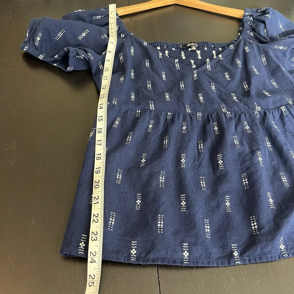 Madewell Jacquard Puff-Sleeve Empire Top Size Medium Cotton Blue Babydoll Summer